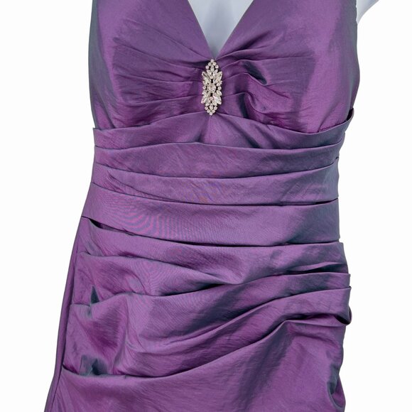 DA VINCI IRIDESCENT PURPLE TAFETTA HALTER EVENING FORMAL HOMECOMING GOWN RHNSTNE - Picture 2 of 7